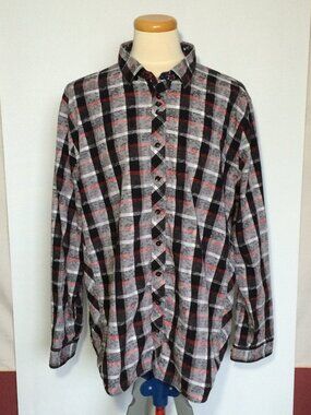 Au Noir Mens Shirt Plus Size 2X Black Gray Plaid Floral Long Sleeve Button Down